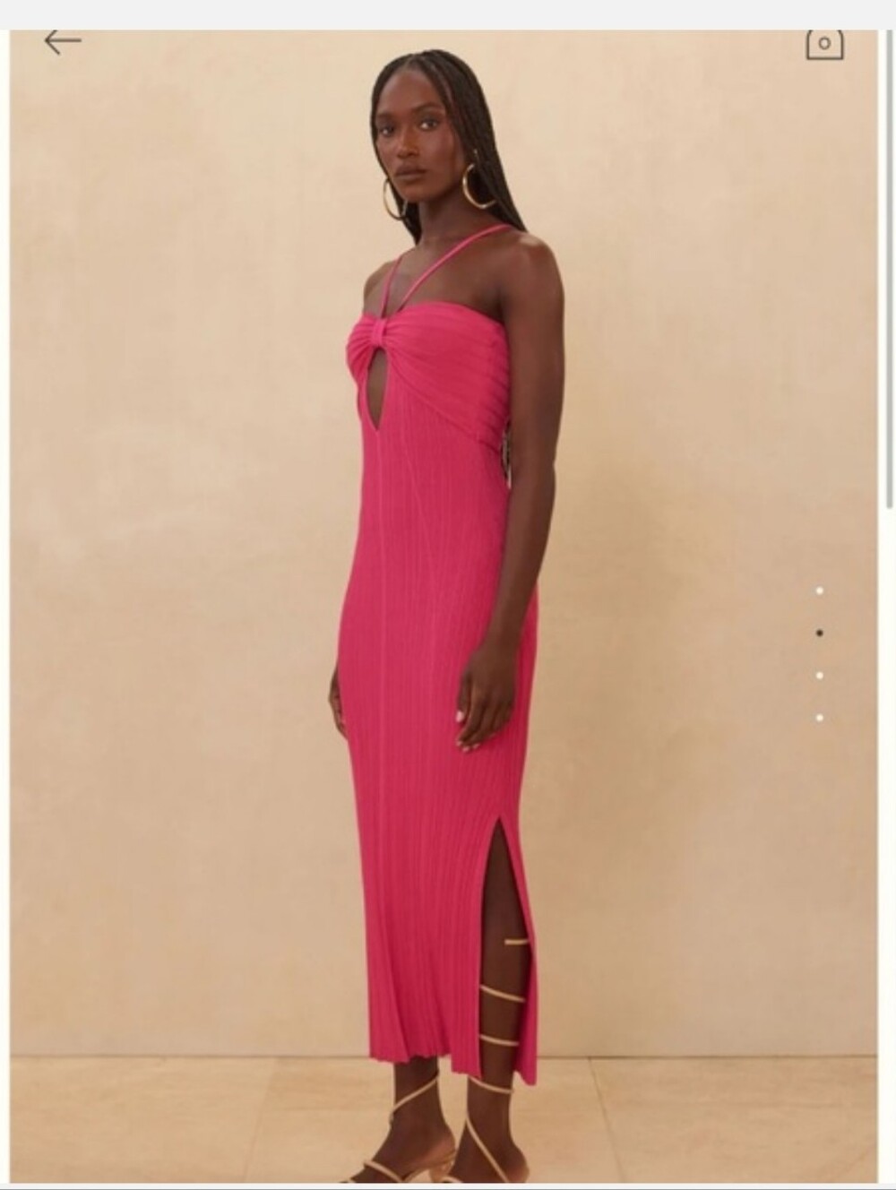cult gaia Elfreda Hot Pink Ribbed Midi Dress with Keyhole - Picture 2 of 8